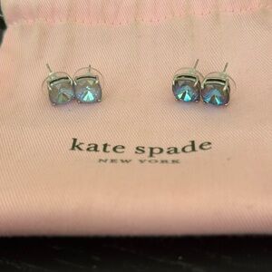 Kate Spade Two Pairs Aurora and Blue Crystal Square Stud Earrings - Silver Set